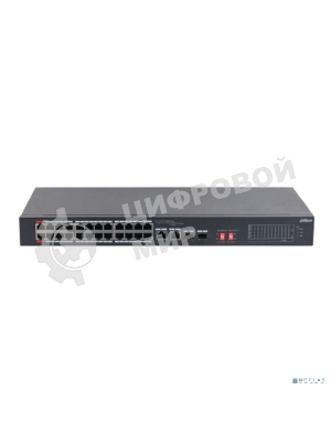 Коммутатор неуправляемый 24-портовый DAHUA DH-S3226-24ET-240 с РоЕ, 24xRJ45 100Mb PoE, 2хКомбо SFP/RJ45 1Gb uplink, суммарно 240Вт, коммутация 8.8 Гбит/с, MAC-таблица 8К