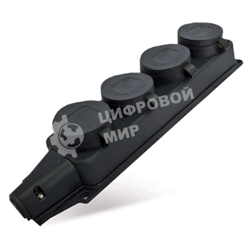 Розетка четырехместная настенная с заглушками c заземлением каучук 16А 250В IP44 (1029)