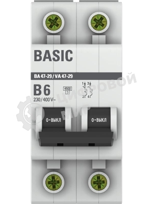 Автоматический выключатель 2P 6А (B) 4,5кА ВА 47-29 EKF Basic