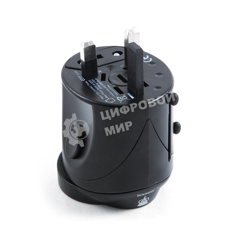 Переходник Konoos Универсальный сетевой переходник для путешествий WTA-1, вилки/розетки EU,US,RU