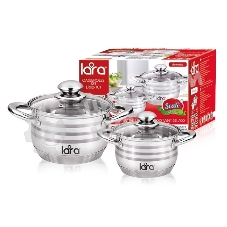 Набор посуды Lara LR02-101 Sonata 4пр. LR02-101 Набор посуды Lara Sonata, 4 пр., (кастр. 2.9 л + 4.9 л) стеклян. крышки