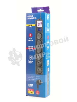 Фильтр-удлинитель PC 3 м 6 р, черный 16А, SPG6-B1