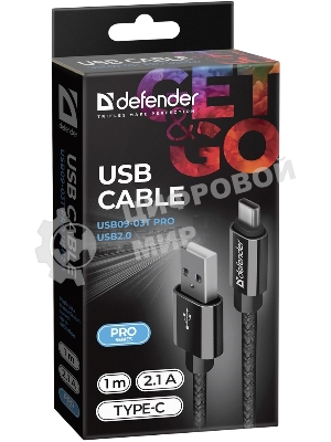 Кабель Defender USB2.0 TO TYPE-C 1M черный USB09-03T