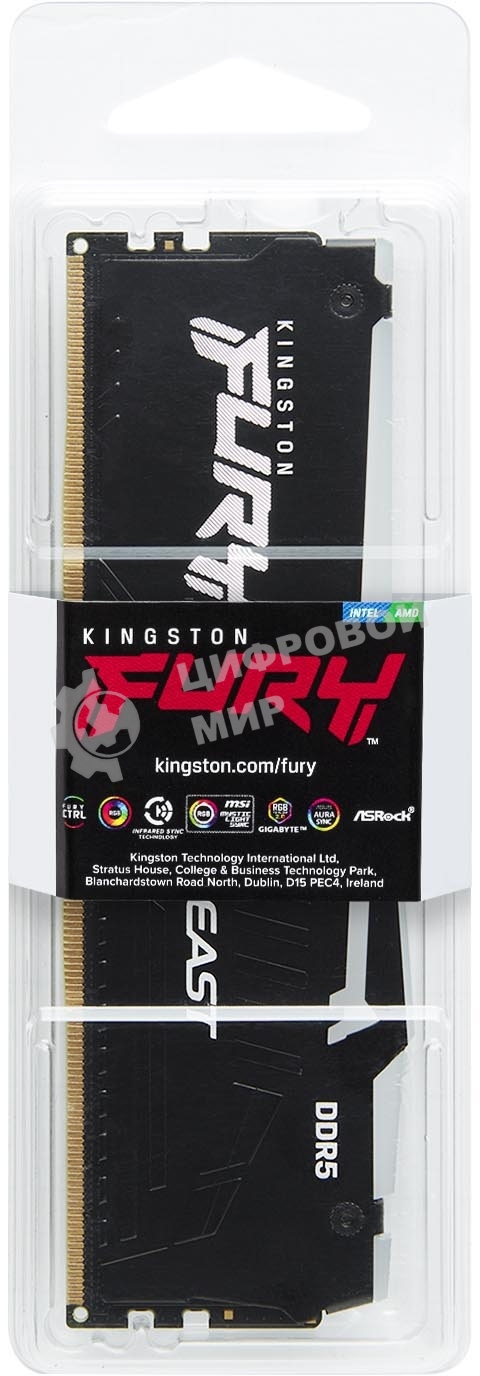 Оперативная память Kingston Fury Beast, DDR5, 32GB (1x32GB), 5600MHz, CL40, DIMM, с радиатором, RGB, черный