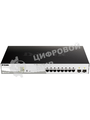 Коммутатор D-Link DGS-1210-10MP/F1A Настраиваемый коммутатор WebSmart с 8 портами 10/100/1000Base-T и 2 портами 1000Base-X SFP (8 портов с поддержкой PoE 802.3af/802.3at (30 Вт), PoE-бюджет 130 Вт)