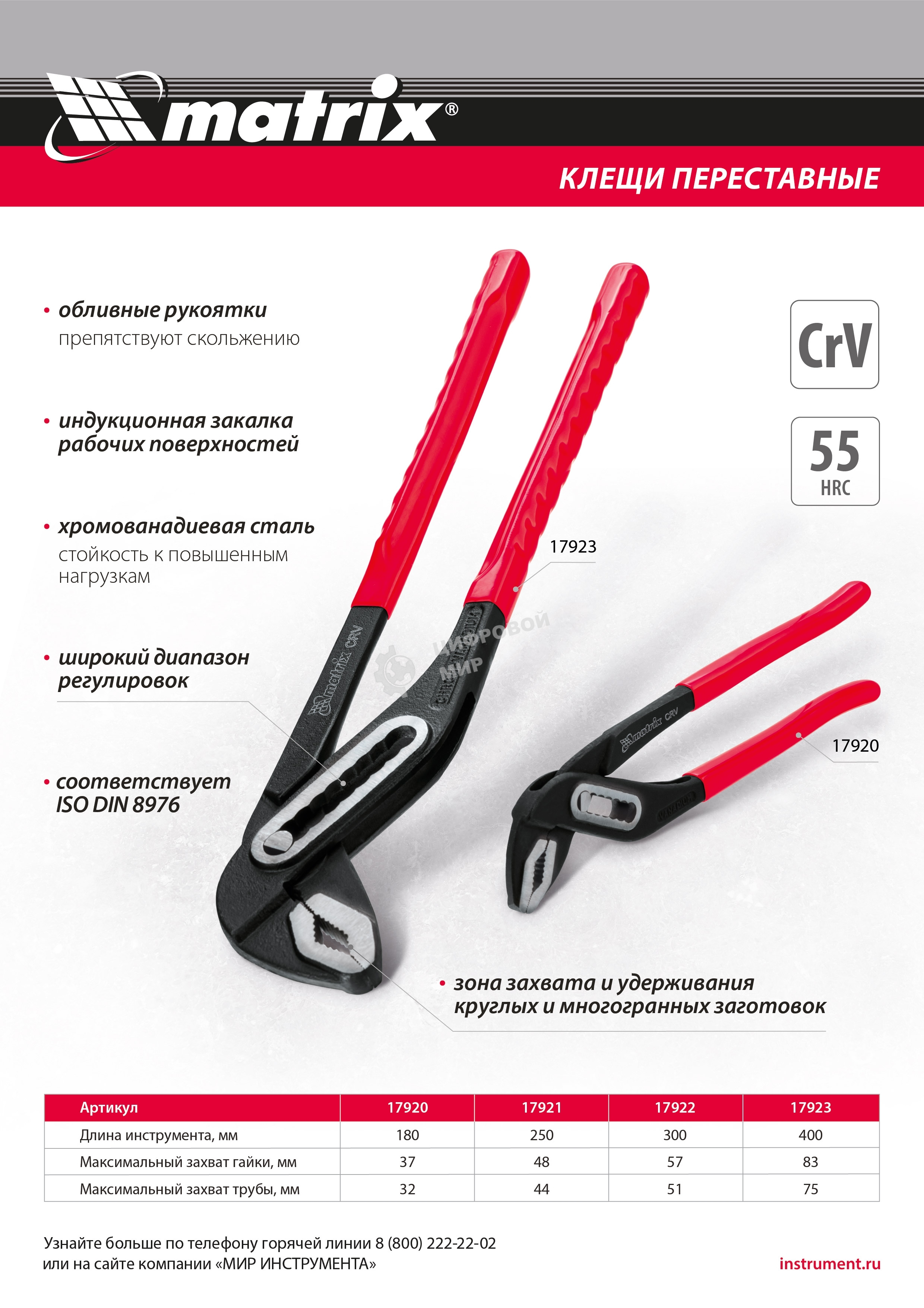 Переставные клещи 400 мм, хром-ванадий, обливные рукоятки Matrix