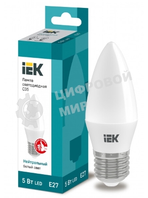 Лампа светодиодная ECO C35 5Вт свеча 4000К белый E27 450лм 230-240В IEK LLE-C35-5-230-40-E27