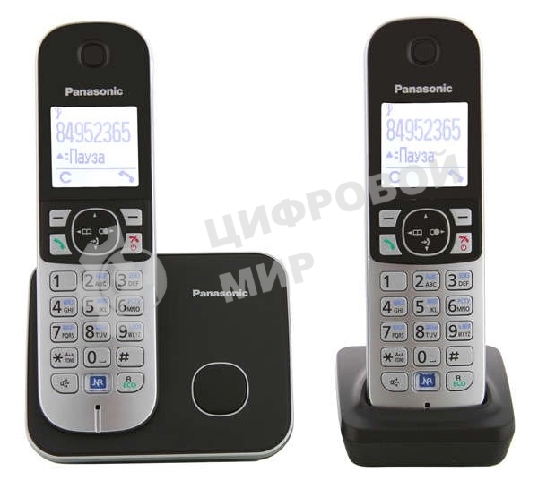 Телефон беспроводной (DECT) Panasonic KX-TG6812RU черный (труб. в компл.:2шт) АОН