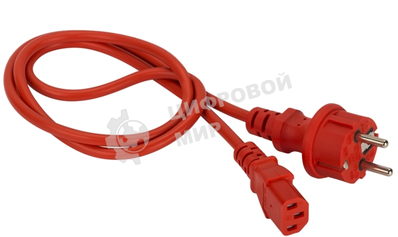 Шнур питания Lanmaster C13-Schuko прямая, 3х0.75, 220В, 10А, красный, 1 метр