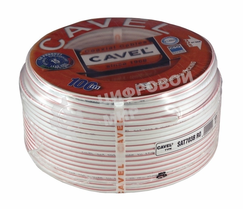 Кабель коаксиальный CAVEL SAT 703 B, Cu/Al/CuSn, 75%, 75 Ом, бухта 100 м, белый