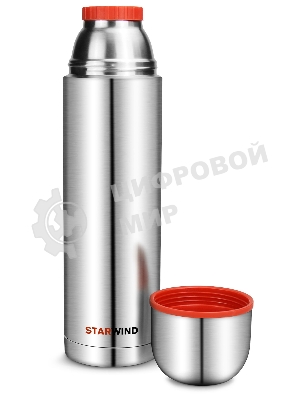 Термос Starwind 20-1200 1.2 л, серебристый/красный, картонная коробка