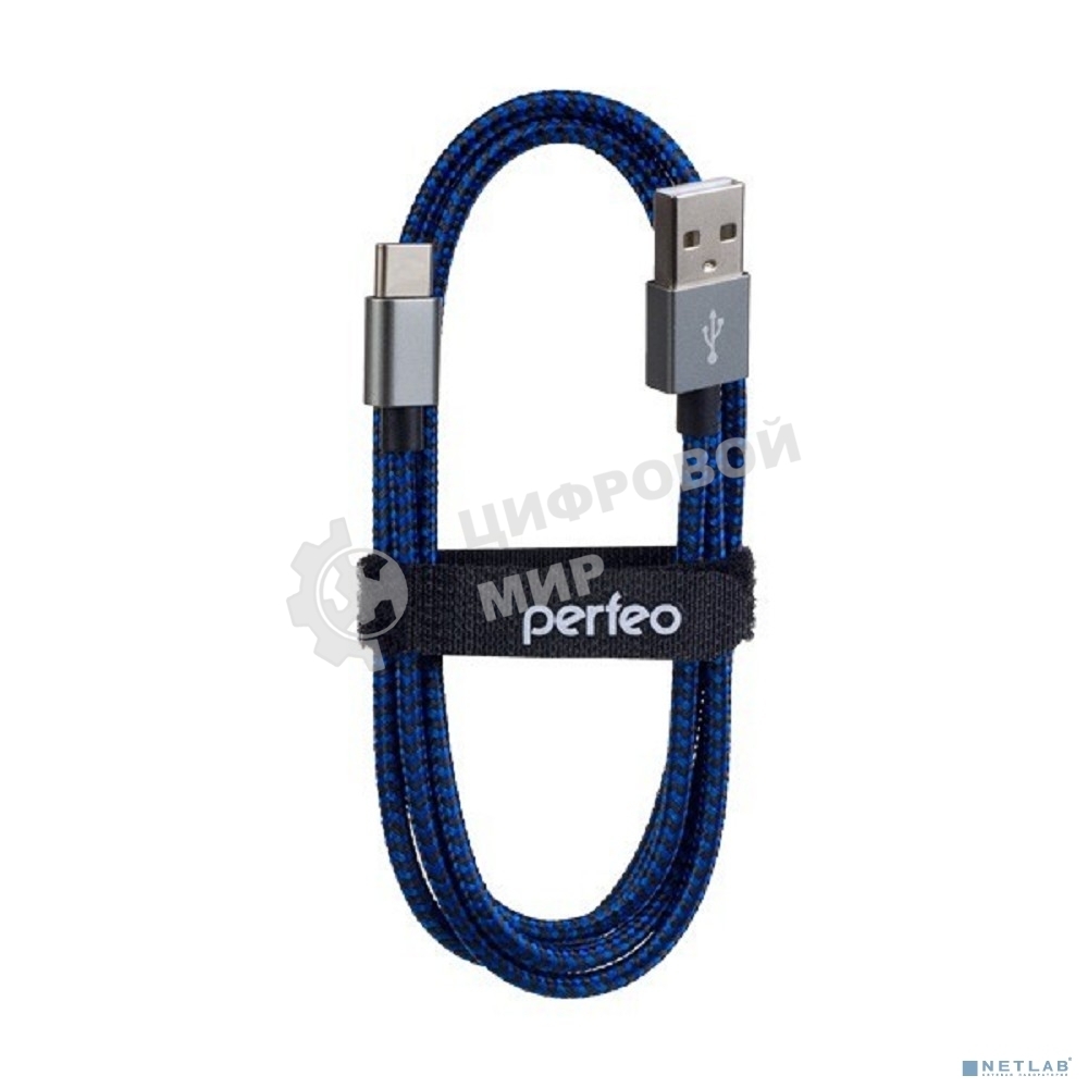 Кабель PERFEO USB2.0 A вилка - USB Type-C вилка, черно-синий, 1 м (U4903)