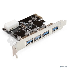 Контроллер ExeGate EXE-314 v2.0 (PCI-E x1 v2.0, 4хUSB 3.0 ext., разъем доп.питания Molex, VIA Labs Chipset VL805)
