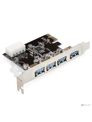 Контроллер ExeGate EXE-314 v2.0 (PCI-E x1 v2.0, 4хUSB 3.0 ext., разъем доп.питания Molex, VIA Labs Chipset VL805)