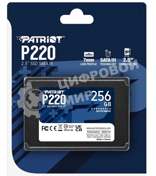 Накопитель SSD Patriot P220, 256Gb, SATA-III, 2.5