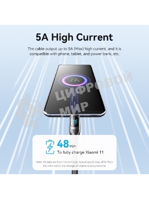Кабель Vention USB 2.0 CM/CM с LED дисплеем - 1.2м. черный 5А PD100W, шт.