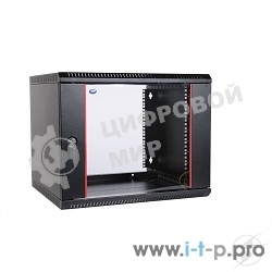 Шкаф телекоммуникационный настенный разборный 9U (600х520) дверь стекло, черный (ШРН-Э-9.500-9005)