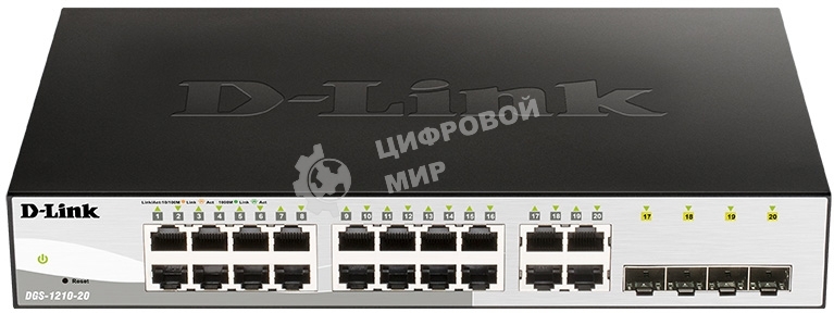 Коммутатор D-Link Gigabit Smart Switch with 16 10/100/1000Base-T ports and 4 Gigabit MiniGbIC (SFP) ports