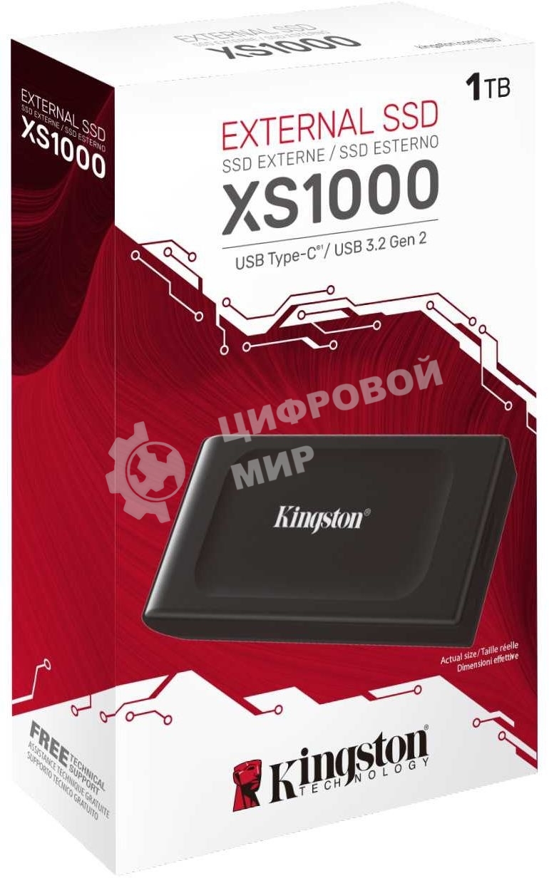 Внешний SSD Kingston XS1000, 1Tb, USB Type-C 3.1, R/W 1050 МБ/с / 1000 МБ/с черный