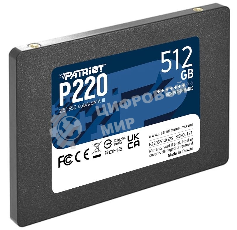 Накопитель SSD Patriot P220, 512Gb, SATA III, 2.5