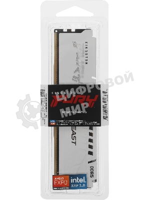 Оперативная память Kingston Fury Beast, DDR5, 16Gb (1x16Gb), 6000MHz, CL36, DIMM, с радиатором, белый