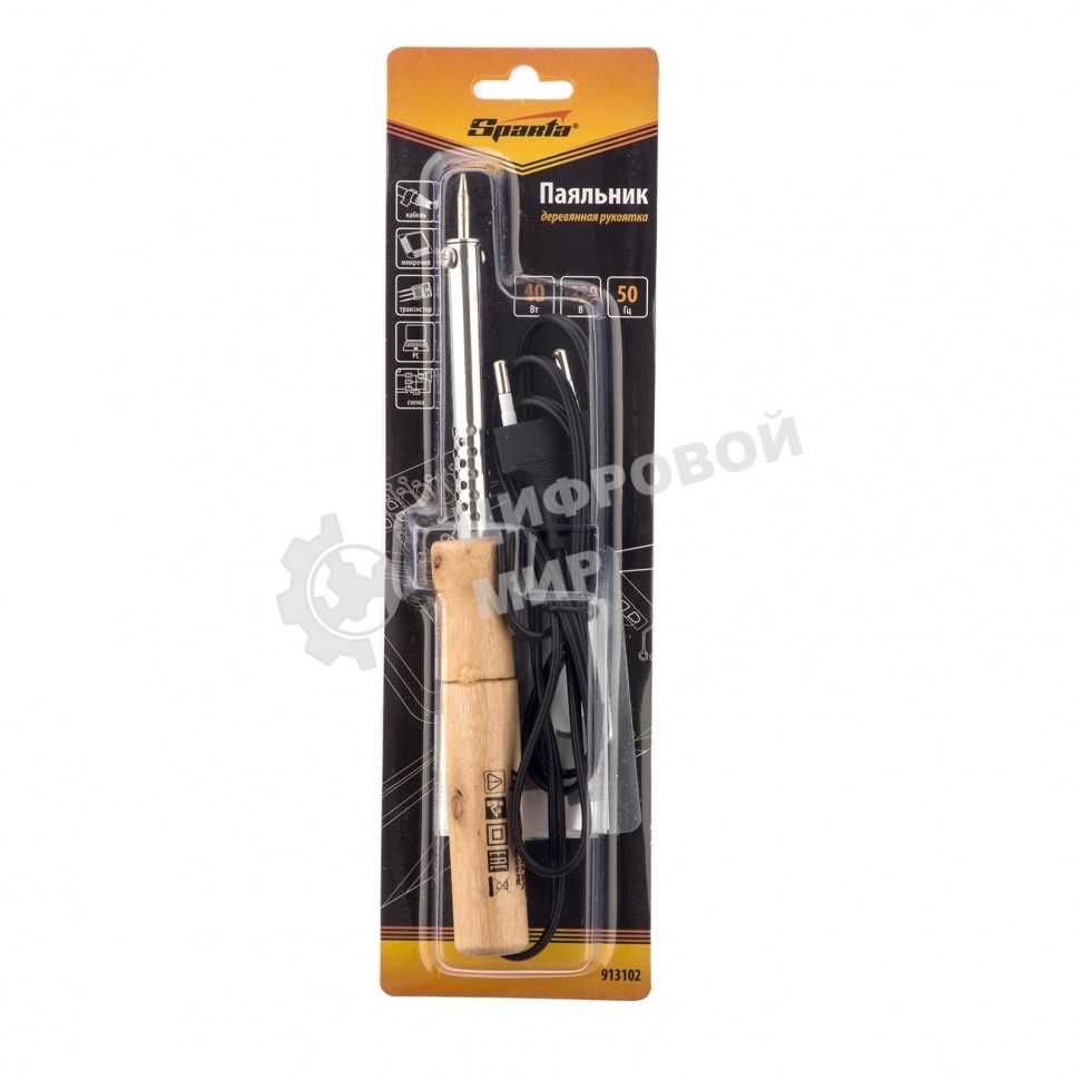 Паяльник Sparta с ручкой из дерева, 40 Вт