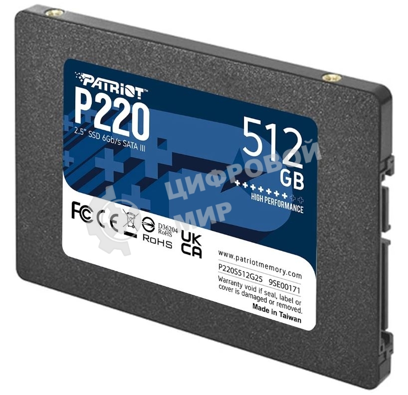 Накопитель SSD Patriot P220, 512Gb, SATA III, 2.5