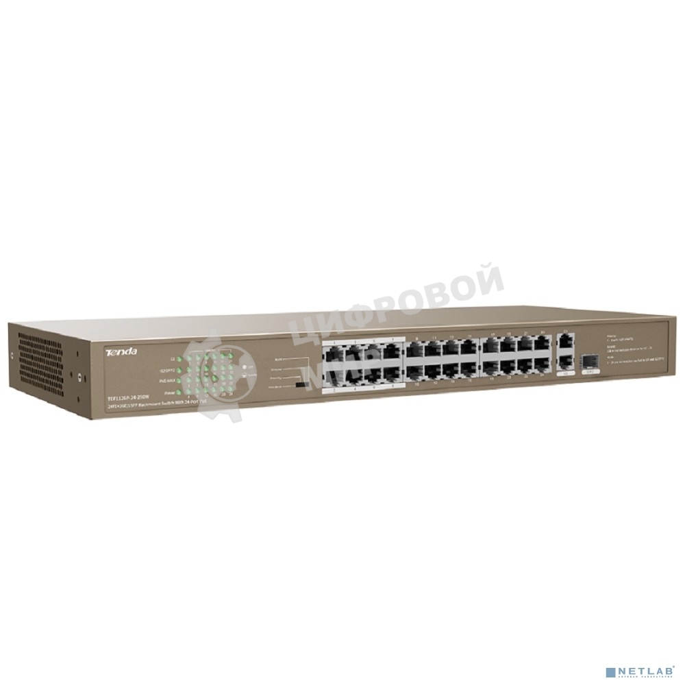 Коммутатор Tenda TEF1126P-24-250W 26-Портовыйбез управления FE c 24 портами PoE