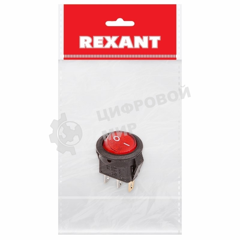Выключатель клавишный Rexant круглый 250V 3А (3с) ON-OFF красный с подсветкой Micro (RWB-106, SC-214) Индивидуальная упаковка 1 шт