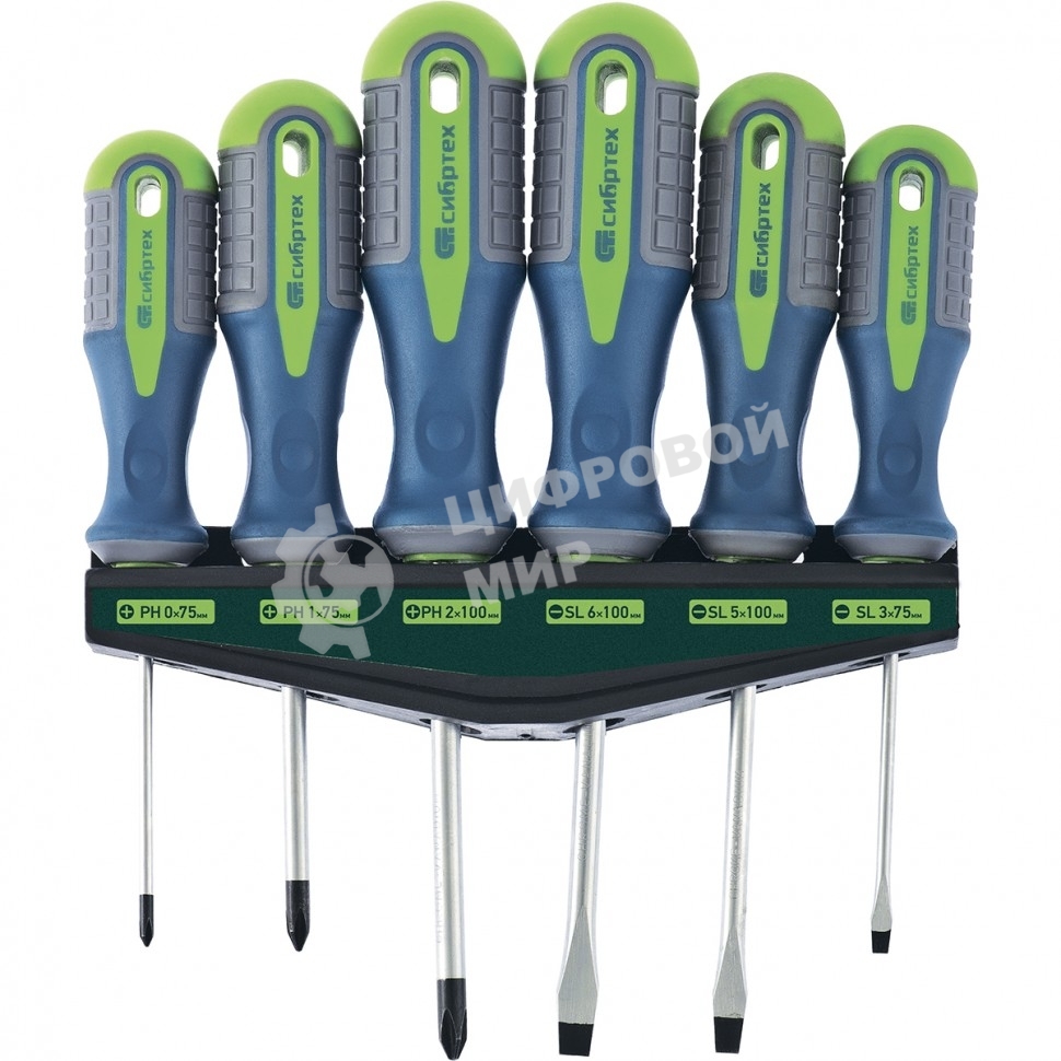 Набор отверток Сибртех, CrV, трехкомпонентные рукоятки, 6 предм