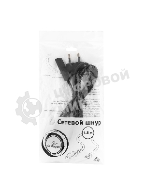 Кабель питания для ноутбуков, аудио/видео техники Gembird 1,8м, VDE, 2-pin, черный, пакет