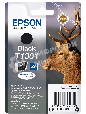 Картридж струйный Epson T1301 (C13T13014012/C13T13014010) черный, 25.4 мл, для SX520WD/SX620FW/BX525WD/BX625FWD