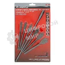 Набор сверл Matrix перовых по дереву, 10-12-16-18-20-25 мм, 6 шт., удлинитель 300 мм 6-гран. хвост.