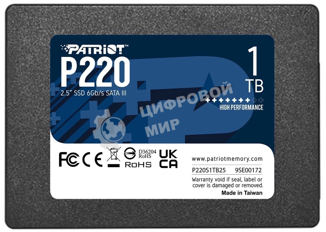Накопитель SSD Patriot P220, 1Tb, SATA III, 2.5