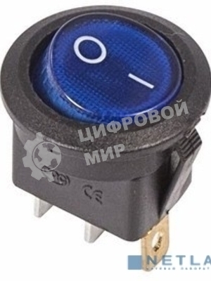 Выключатель клавишный Rexant круглый 250V 6А (3с) ON-OFF синий с подсветкой