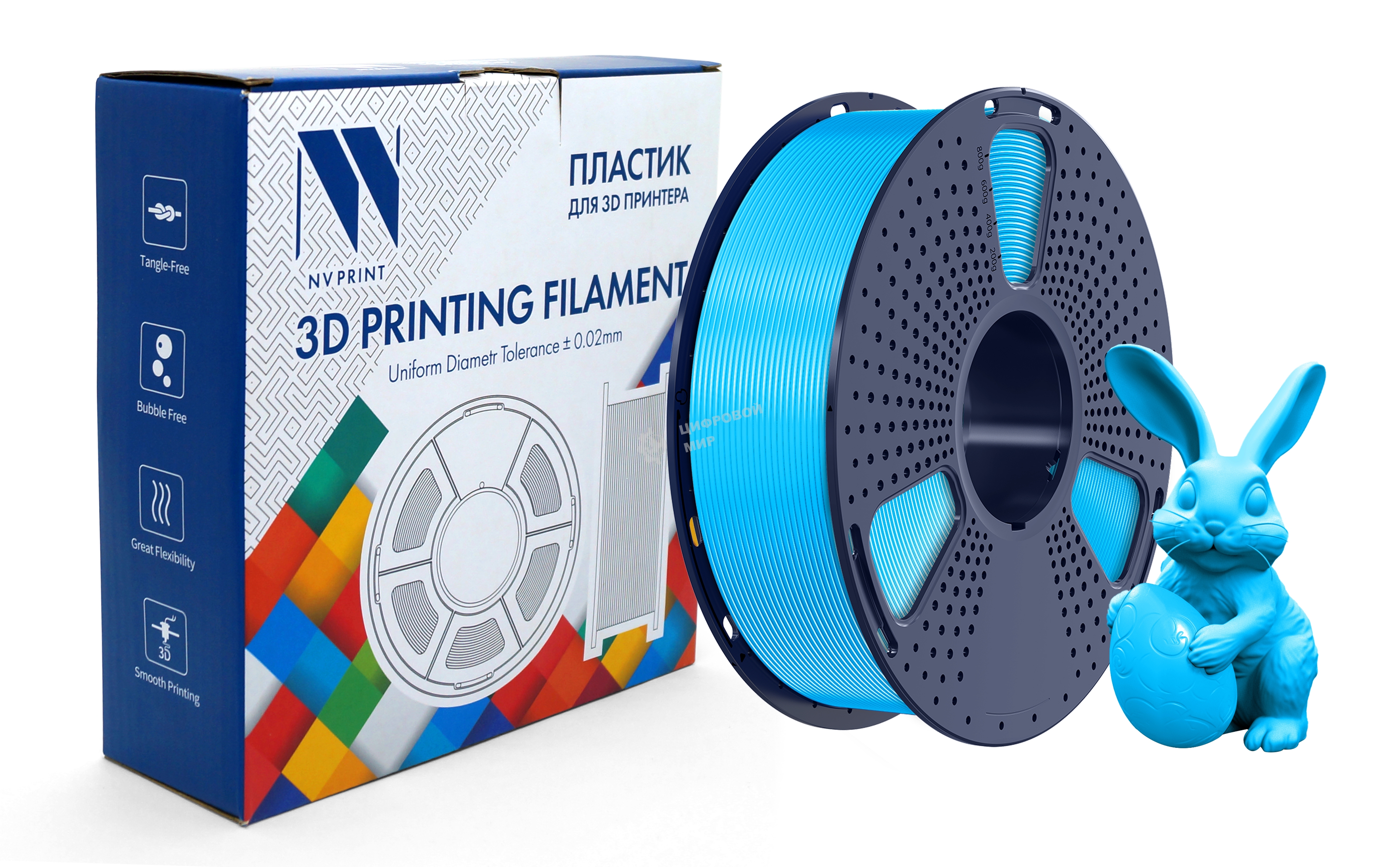 Филамент NVPrint PETG Glow Blue для 3D печати диаметр 1.75мм длина 330 метров масса 1 кг