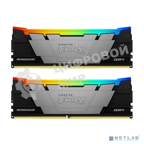 Оперативная память Kingston Fury Renegade, DDR4, 64GB (2x32GB), 3600MHz, CL18, DIMM, радиатор, RGB, черный/серебристый