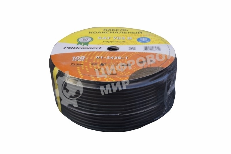 Кабель коаксиальный PROconnect SAT 703 B, Cu/Al/Al, 75%, 75 Ом, бухта 100 м, черный OUTDOOR