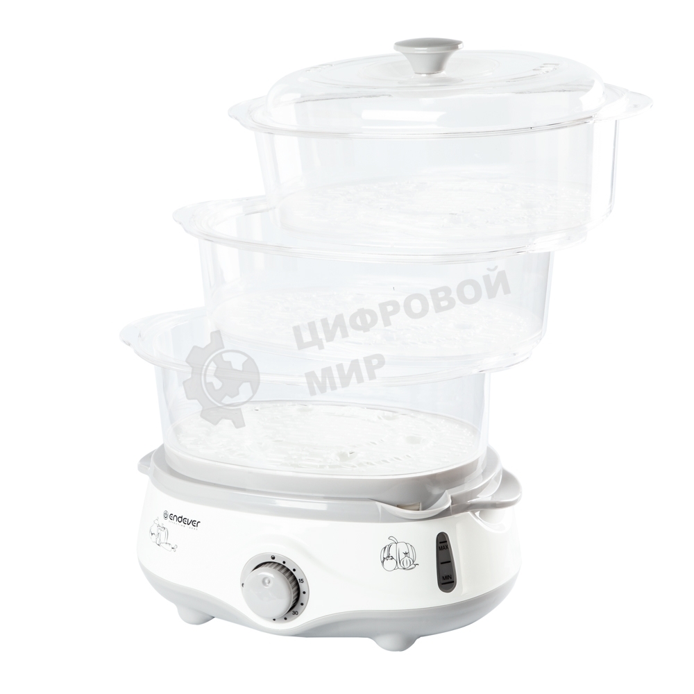 Пароварка электрическая Endever Vita-170, белый/серый, мощность 1000 Вт, объем 11 л