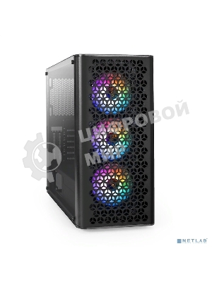 Компьютерный корпус Miditower ExeGate EVO-9202 (ATX, без БП, с окном, 1*USB+1*USB 3.0, аудио, 3 вент. 12см с RGb подсветкой)