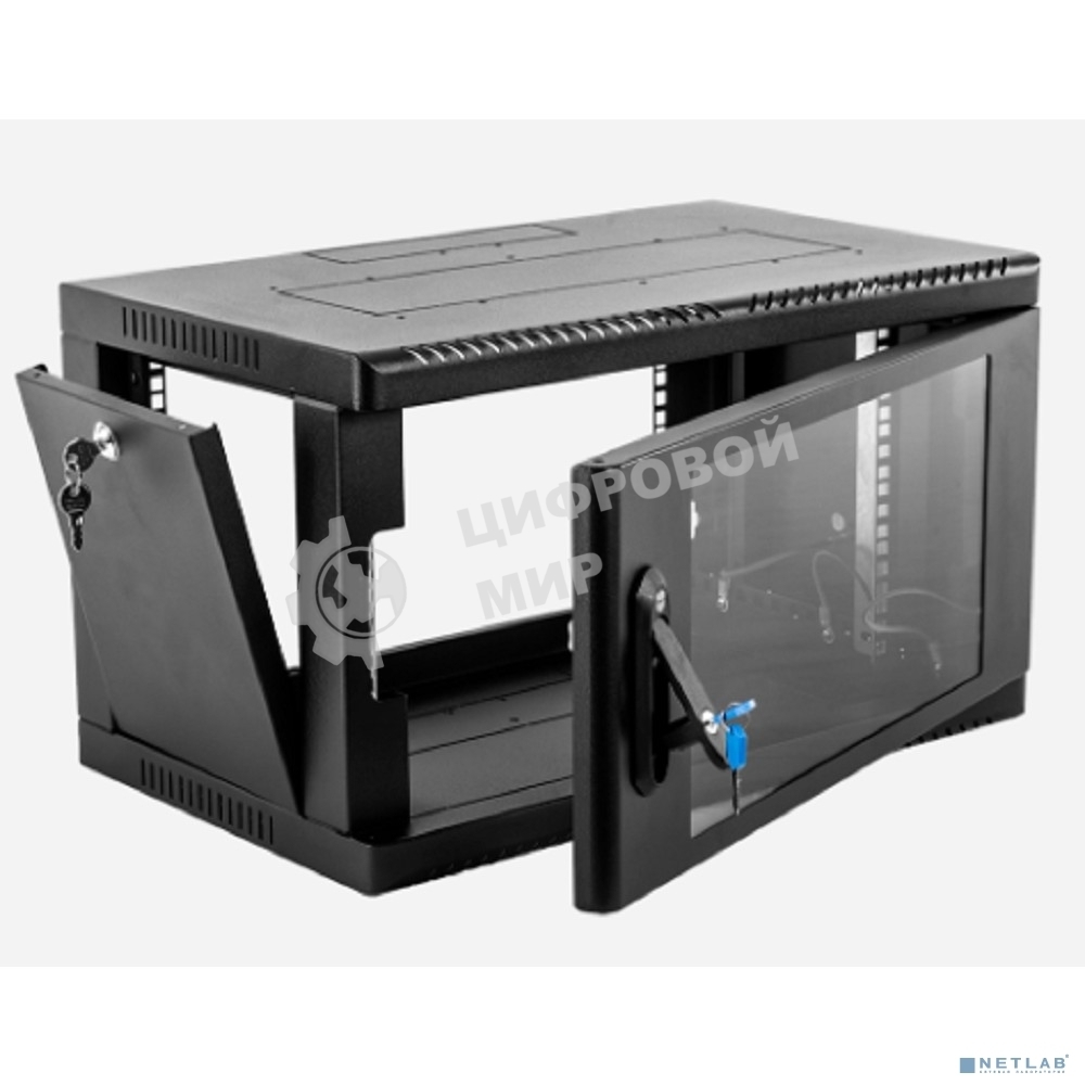 Шкаф коммутационный ЦМО (ШРН-9.500-9005) настенный 9U 600x529 мм пер. дв. стекл 200 кг черный 470 мм 180 град.