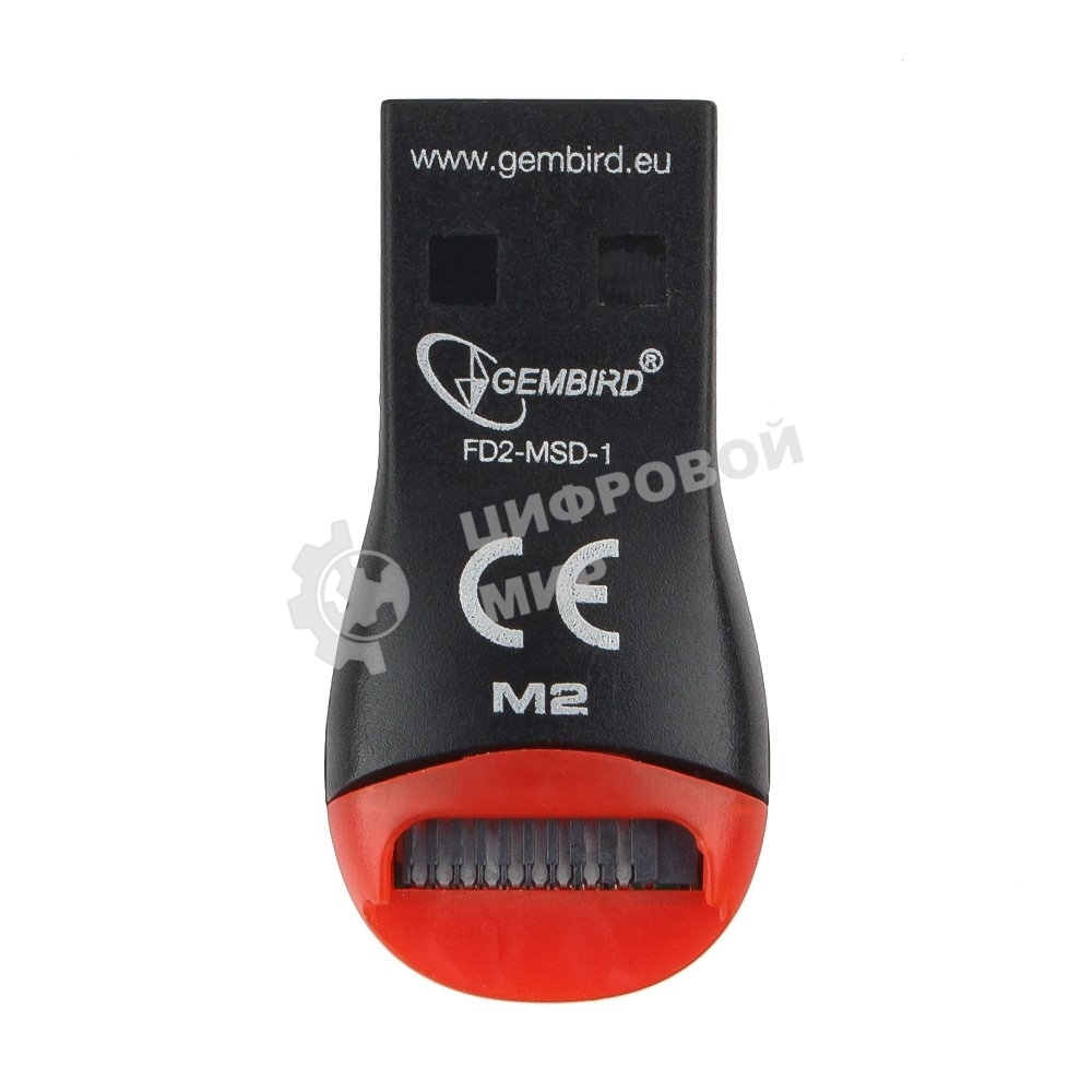 Кард-ридер Gembird FD2-MSD-1/черный-красный/Micro SD/SDHC/USB 2.0/пластик