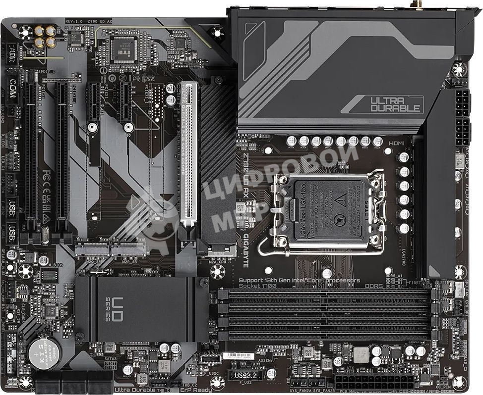 Материнская плата Gigabyte Z790 UD AX (V1.1/V1.2), LGA 1700, Intel Z790, 4xDDR5, 6xSATA, 3xM.2, 1xPCIe 5.0 x16, 1xPCIe 4.0 x4, 1xPCIe 3.0 x1, 1xHDMI, 1xDP, 1x 2.5Gb LAN, 4xUSB-A 2.0, 4xUSB-A 3.2 Gen 1, 1xUSB-A 3.2 Gen 2, 1xUSB-C 3.2 Gen 2x2, 7.1, ATX