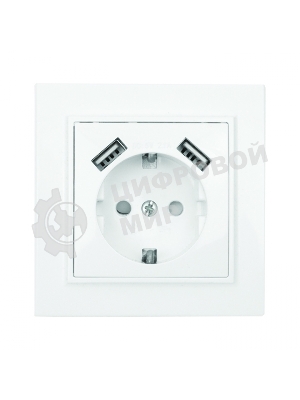 Розетка 1-местная СП с/з 16А белая с защ. штор. с 2 USB 2,1А EKF Минск