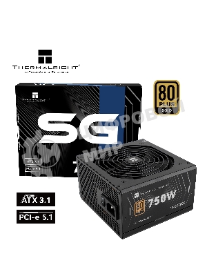 Блок питания Thermalright, 750W 80+ Gold (ATX, 3.1, PCIe 5.1, Non-modular, 1x24(20+4)pin, 1xCPU 8(4+4)pin, 2xPCIe*2 8(6+2)pin, 5xSATA3, 1x12+4pin (12VHPWR PCIe 5.1 12+4pin 600mm), 3xMOLEX4pin, Active, 120x120мм, 150x140x86mm, APFC, black)