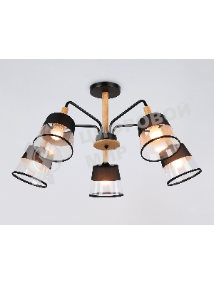Светильник Ambrella light TR4741/5 BK/LW черный/светлое дерево E27/5 max 40W D760*350
