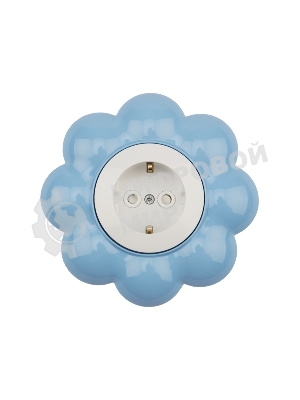 Розетка одноместная Kranz HAPPY Цветок скрытой установки, с заземлением и защитными шторками, белая/голубая