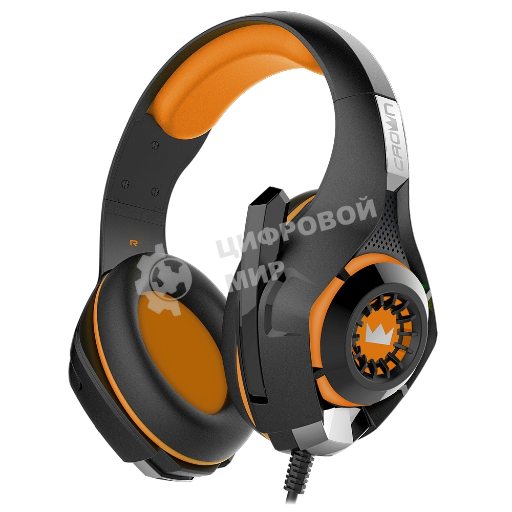 Наушники CROWN CMGH-102T Black&orange (Подключение USB, встроенная аудио карта, Частотныи диапазон: 20Гц-20,000 Гц,Кабель 2.1м,Размер D 250мм)