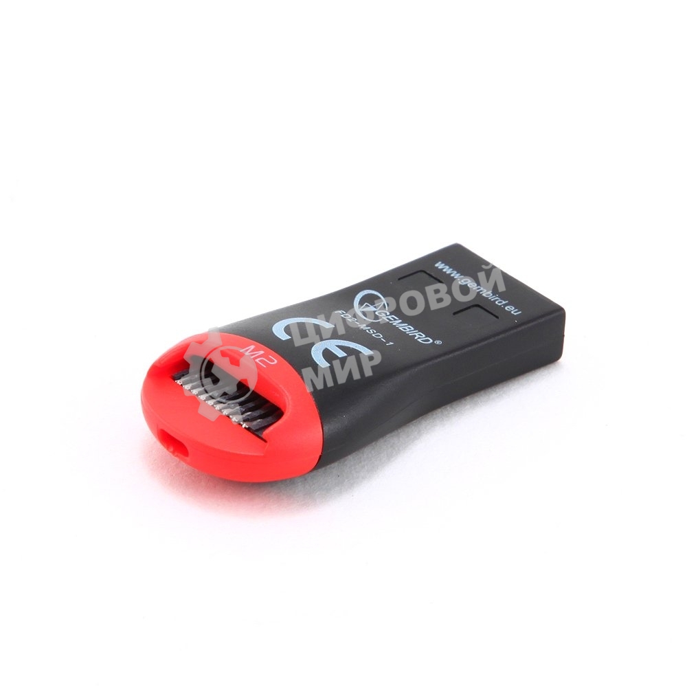 Кард-ридер Gembird FD2-MSD-1/черный-красный/Micro SD/SDHC/USB 2.0/пластик
