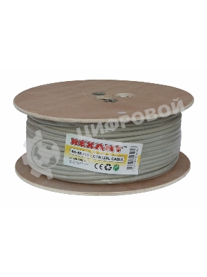 Кабель коаксиальный Rexant RG-8X, 50 Ом, CCS/Al/Al, 75%, бухта 100 м, серый